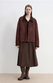 "Knight's Contract" Merino wool sheepskin coat with fur-faced stand-up collar