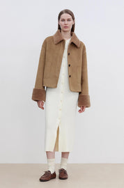 Slightly Sweet Latte Furry Lapel Casual Straight Shearling Jacket