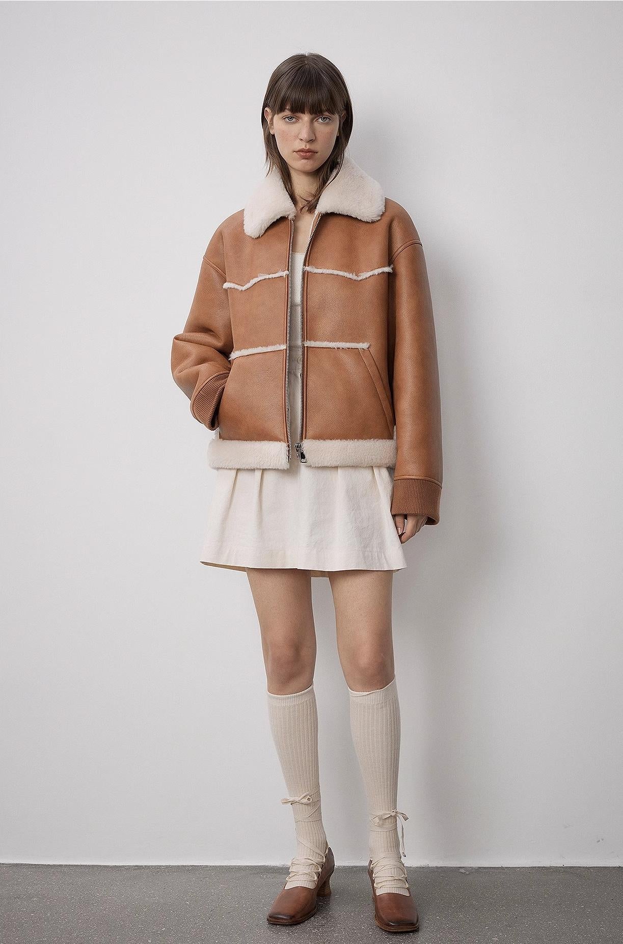 Makino's Fun Lapel Short Style Shearling Jacket