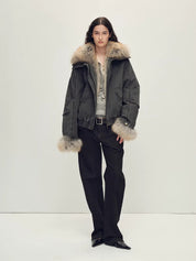 Firelady Fur Women‘s Cropped  Fur Parka with Raccoon Fur Trim & 90% Goose Down | Multi-Pocket Utility Style “Nordic Woods”