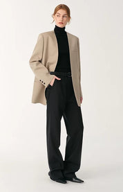 Australian Merino Wool Classic Simple Collarless Deep V-Neck Suit