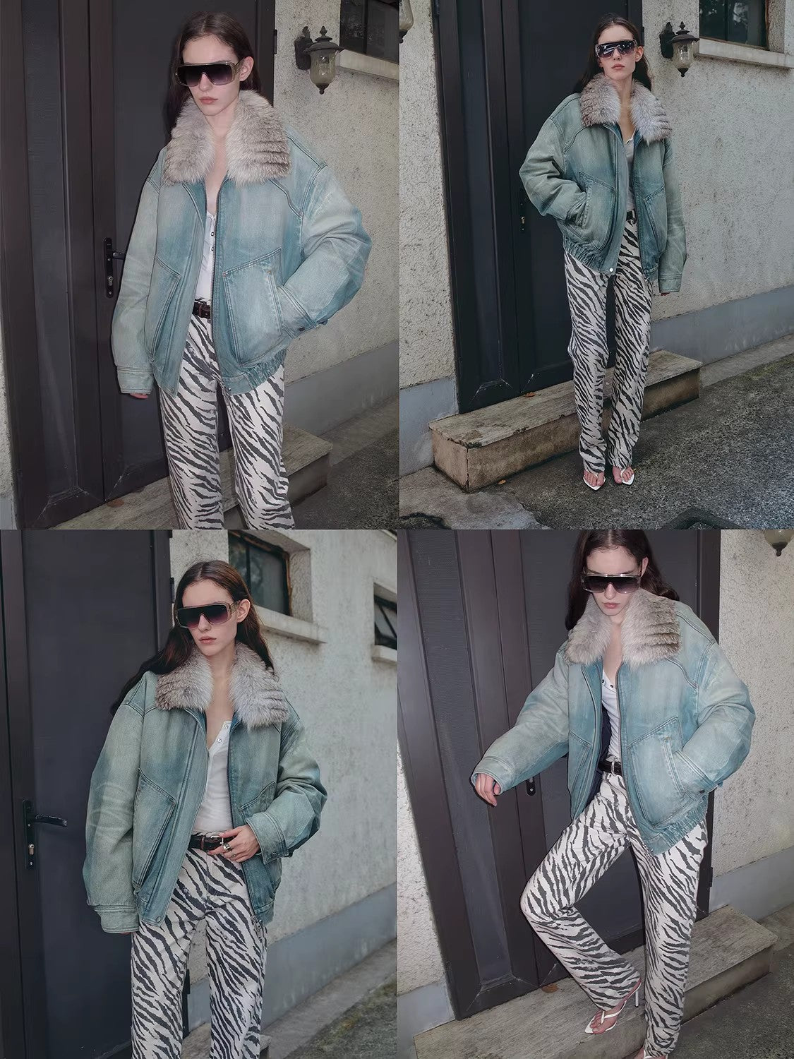 Firelady Fur Women's Denim Parka with SAGAFURS Fox Fur Collar "Warm Mist Glass"