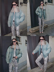 Firelady Fur Women's Denim Parka with SAGAFURS Fox Fur Collar "Warm Mist Glass"