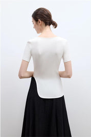 Letrans Women's Asymmetrical Hem T-Shirt - Short Sleeve Top “Architectural Principles”