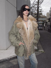 Firelady Women's Sheepskin Parka coat with Two-Tone Toscana Coyote Fur Collar“Wilderness Parka”