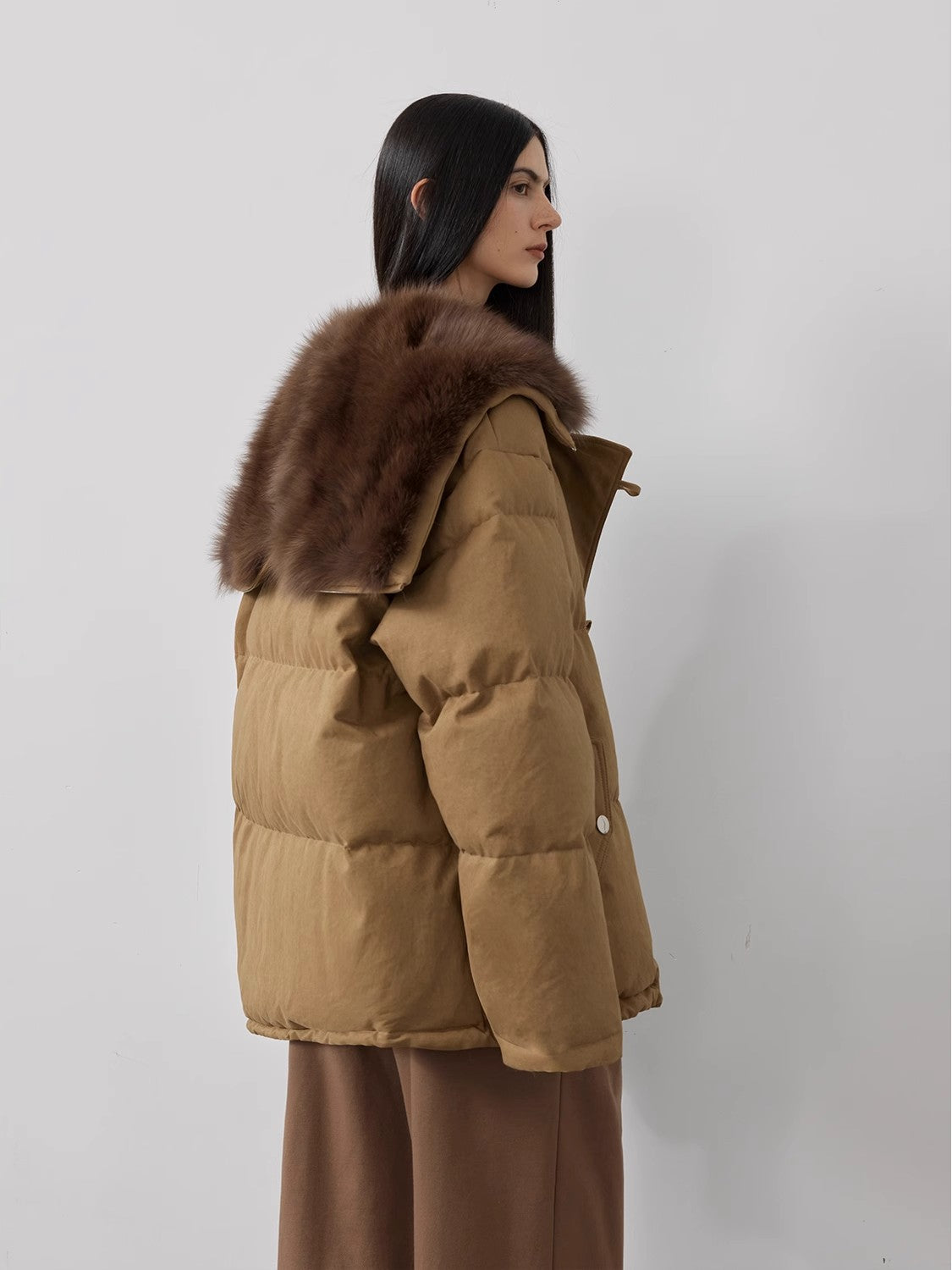 Street Badge fox fur large lapel down Parka Jacket