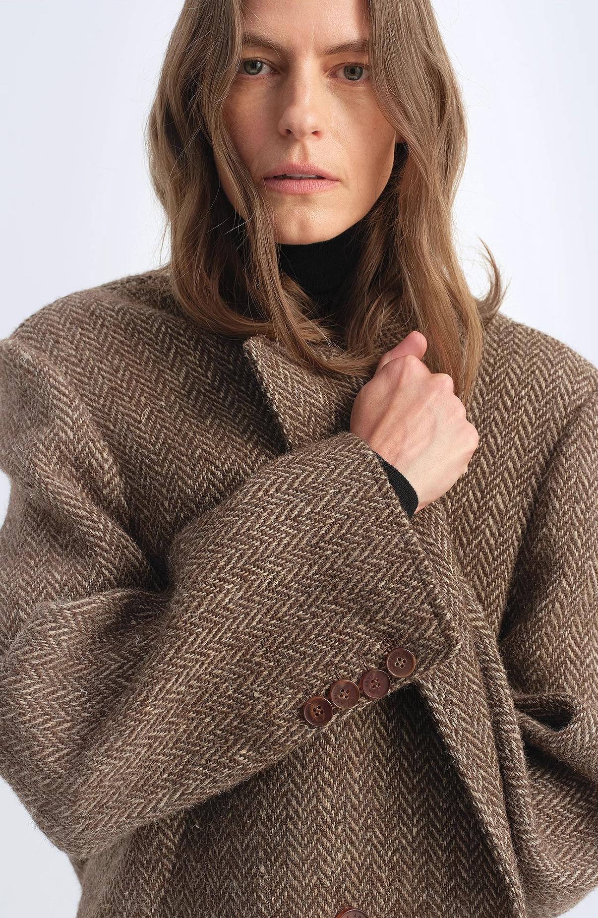 "Desert City" Italian imported wool blended herringbone pattern woolen coat for women autumn and winter