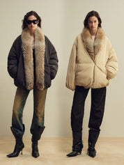 Fireladyfur Women’s Down Parka with Detachable Real Wolf Fur Trim Polish White Goose Down “Glacier Parka”