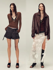 Ultrafine water-soluble wool blended versatile V-neck cardigan long-sleeved knitted top "Warm Brown Quiet Autumn"