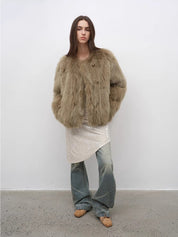 Morning Mist Manor Urban Chic Chicken Heart Collar Drop Shoulder Fox Fur Coat