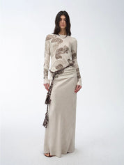 Tencel wool original cashew print round neck slim long sleeve and skirt"Vintage Gene"