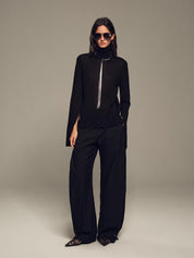 Firelady Fur Textured Fine Wool Four-Button Wide-Leg Trousers"Urban Film ”