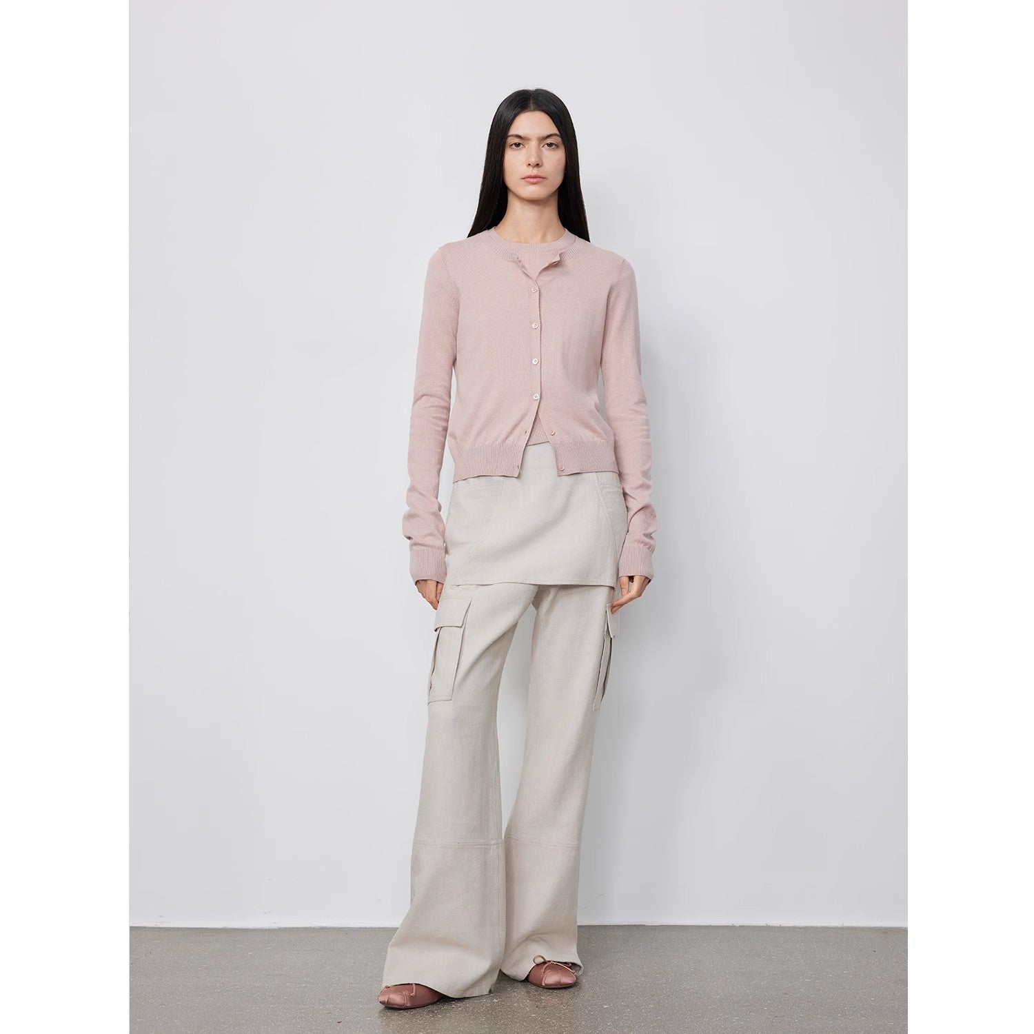 "Free to run away" miu style fake two-piece workwear micro-flared casual pants low-waist slim zipper trousers for women