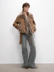 Florence Retro Layered Spliced Fox Fur Collar Short Jacket Winter