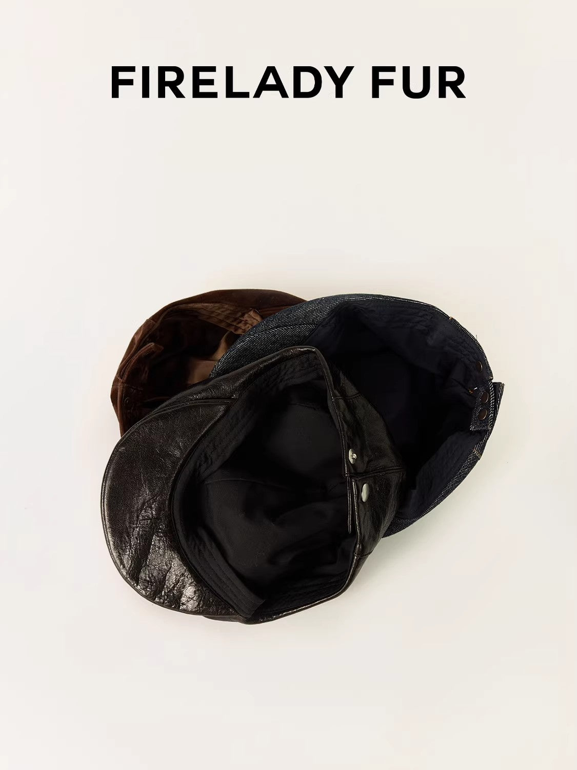 Firelady Fur | Women‘s Leather Beret in Distressed Denim with Waxed Velvet Flock