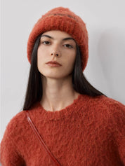 Ambiance Bowler Hat Mohair Wool Blend Vintage Colorblock Knit Hat Scarf Set