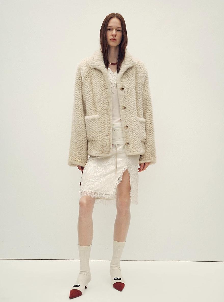Imported velvet stand-up lapel hand-woven mink fur coat "Hokkaido Dreamweaver"
