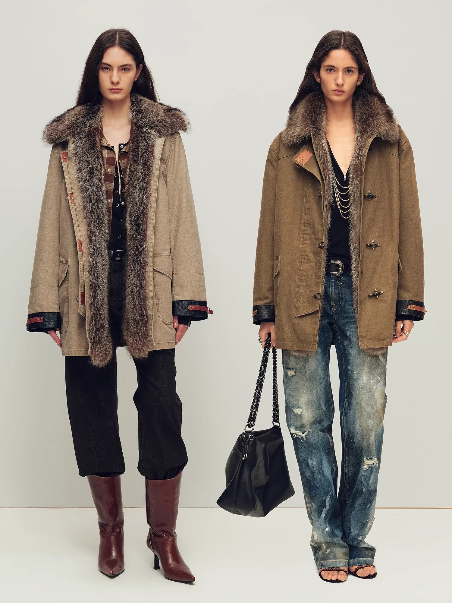 Firelady Fur Women's Goose Down Fur Parka with Detachable Raccoon Fur Hood“Hearthside Simmer”