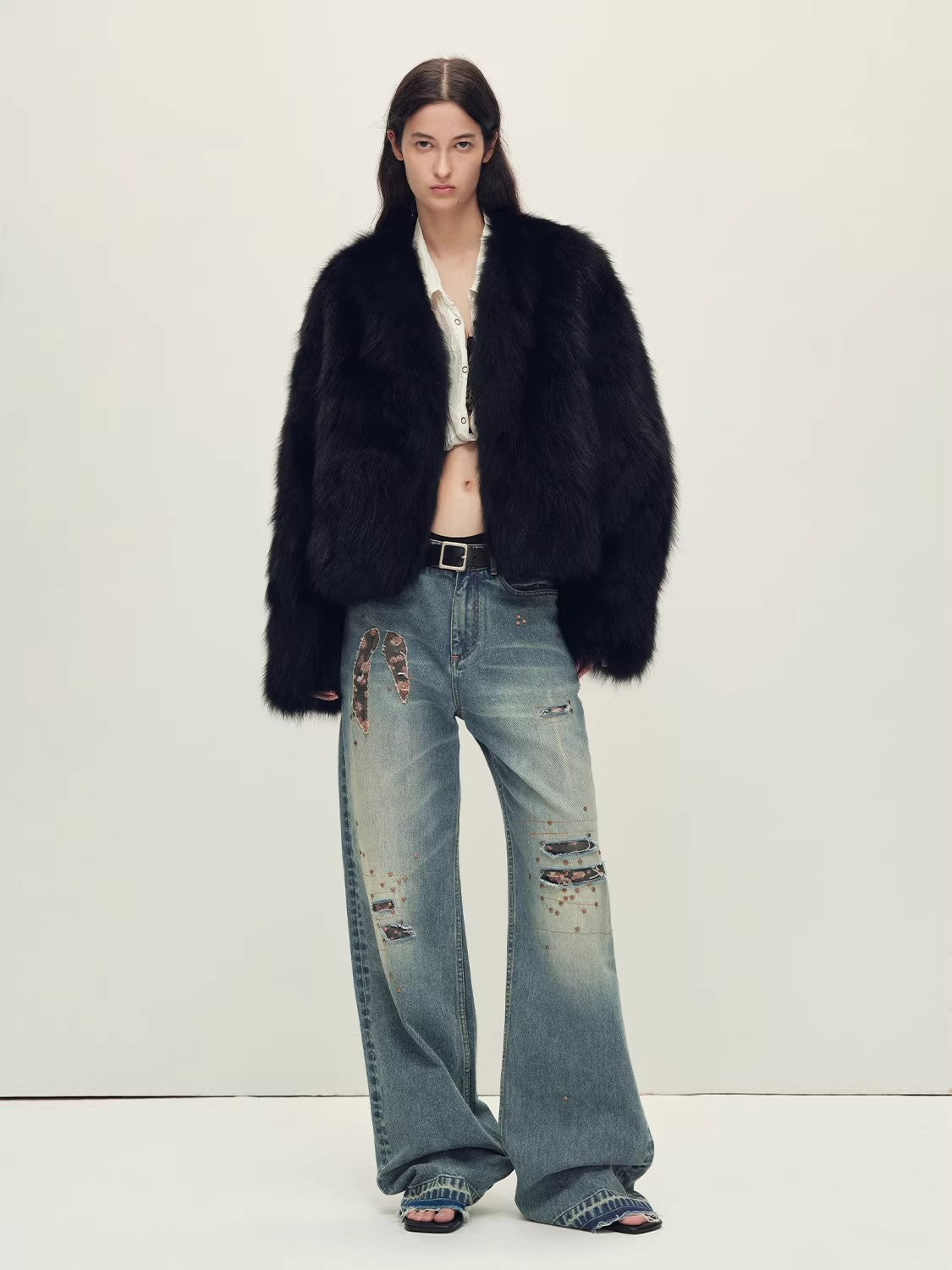 Firelady Fur Women‘s Fox Fur Coat with Hand-Sprayed Ombré Finish | Saga Furs, V-Neck Design"Gone with the Wind"