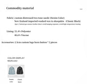 Custom-Dyed Washed Spray-Color Goat Leather Genuine Leather Blazer for Women, Vintage-Finish Leather Jacket “Nostalgic Denim”