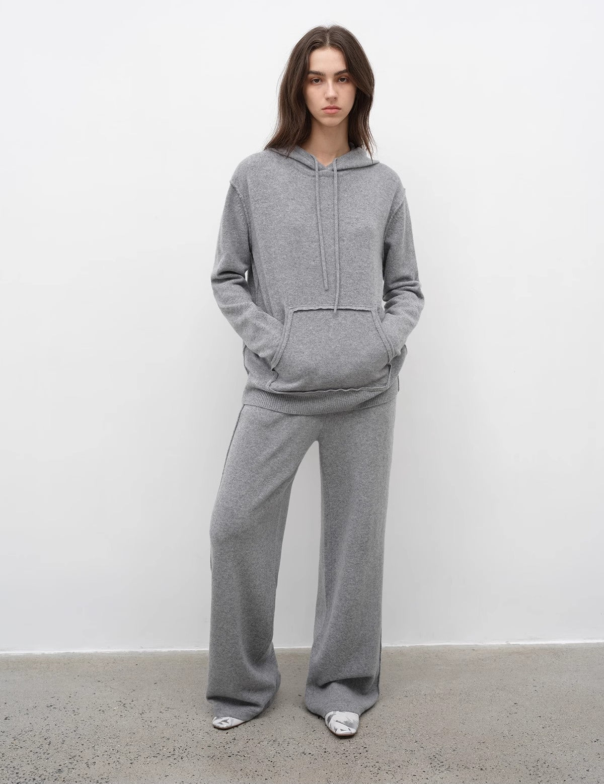 "Relaxed Encounter" Stylish Casual Sports Wool Knit Hoodie and Straight-Leg Leisure Pants Set