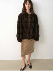 Imported purple label mink coat horizontal ridge leaning against the ridge craft mink fur coat