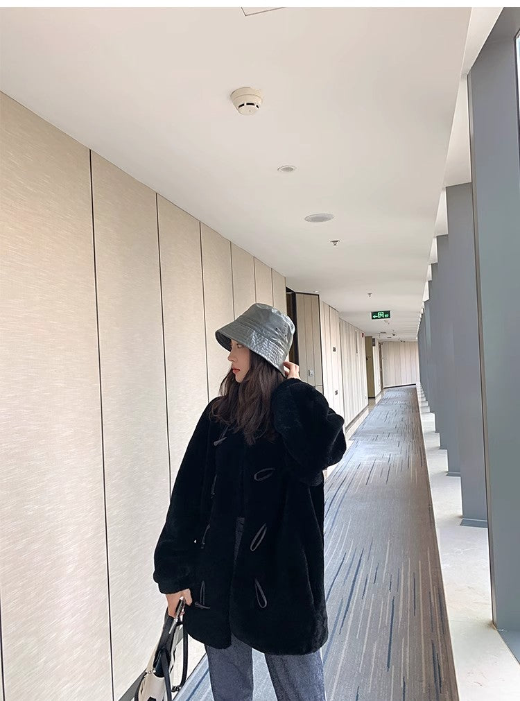 "Yemora" imported merino wool sheepskin small stand collar fur coat for women