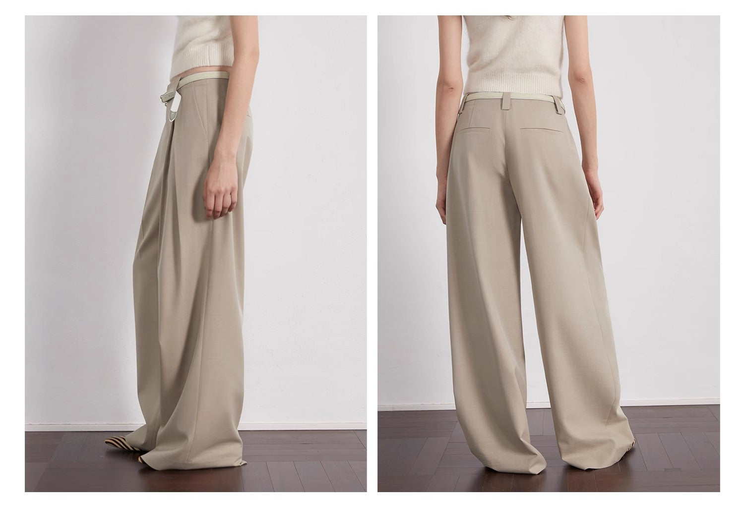 “Street Sketch”Fine-Spun Wool Fashion, Waistless Pleated Loose-Fitting Straight-Leg and Wide-Leg Casual Trousers for Women