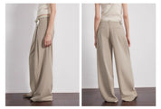 “Street Sketch”Fine-Spun Wool Fashion, Waistless Pleated Loose-Fitting Straight-Leg and Wide-Leg Casual Trousers for Women