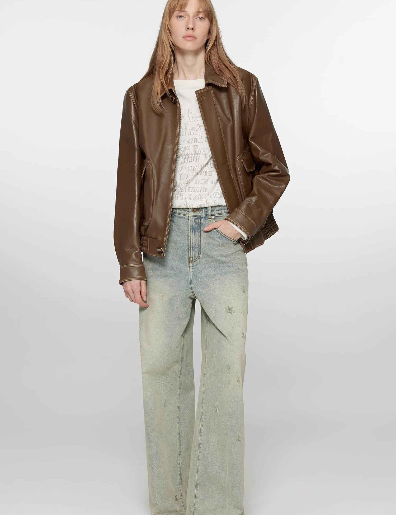 Fireladyfur Women's Vintage Brown Aviator Style Leather Jacket“South City Old Lane”