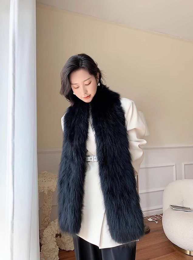 Fox Fur Scarf Extra Long Braided Fur Collar Autumn and Winter Warmth Extra Long Real Fur Scarf Women