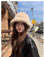 Rex rabbit fur hand-knitted bucket hat