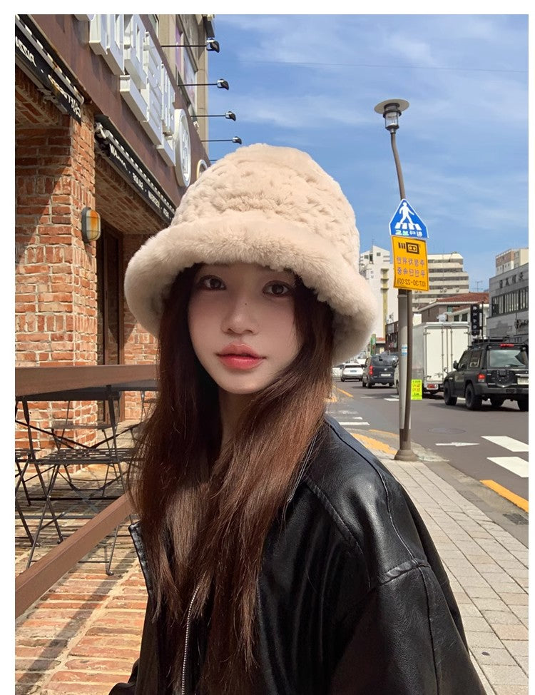 Rex rabbit fur hand-knitted bucket hat