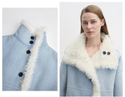 "Mint Glacier"Flip Collar Reversible Shearling Denim Wool Jacket