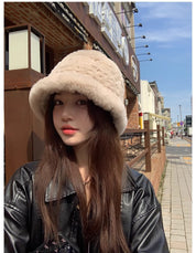 Rex rabbit fur hand-knitted bucket hat