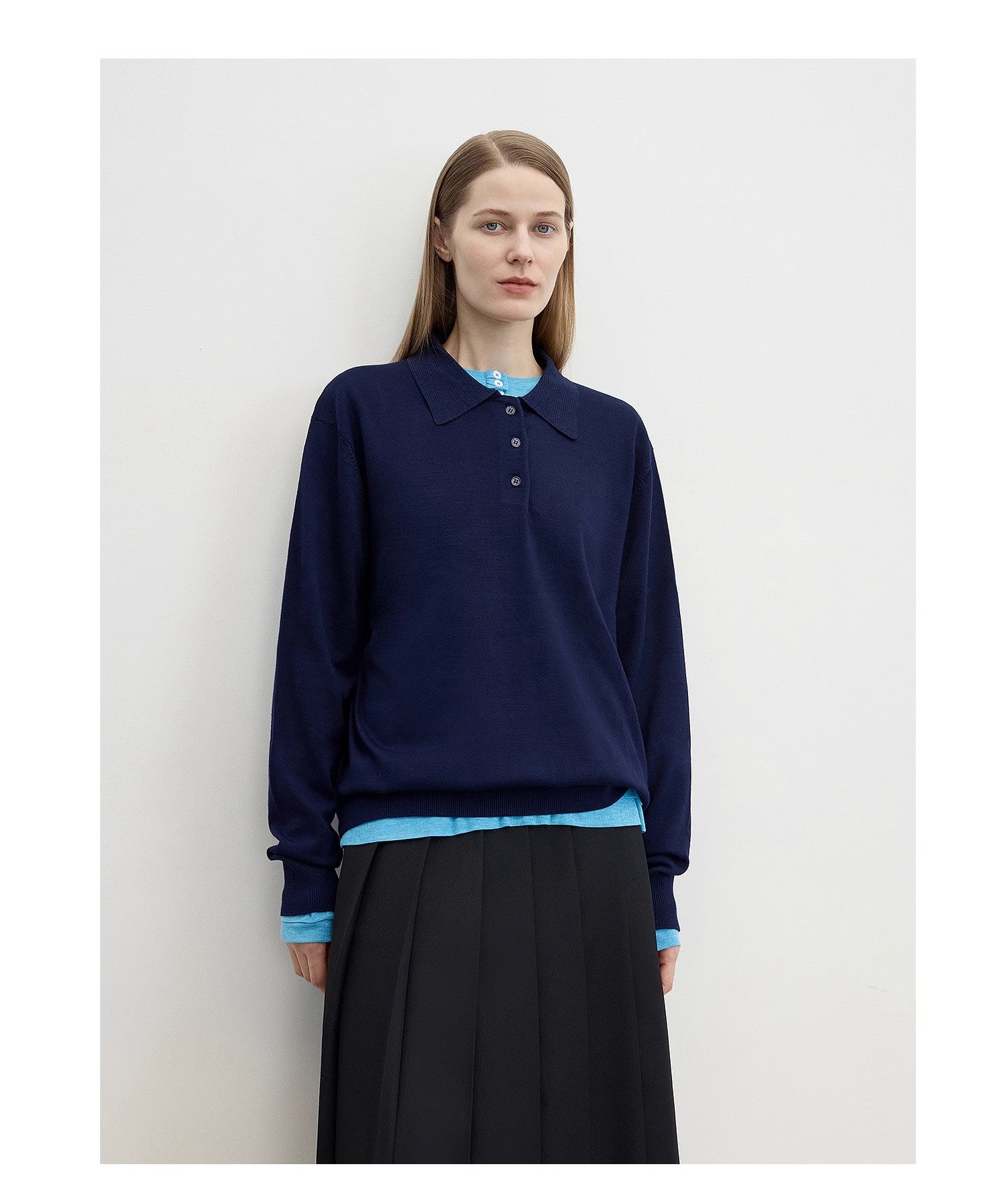 "Library Diary" Machine Washable Premium Wool Women's Polo Neck Loose Top