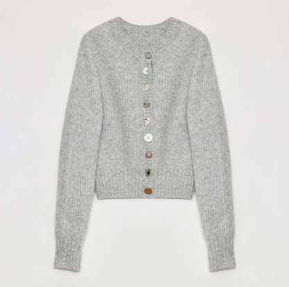 "Hokkaido Weaving Love" wool blend crew neck cardigan top