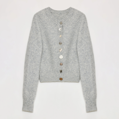 "Hokkaido Weaving Love" wool blend crew neck cardigan top