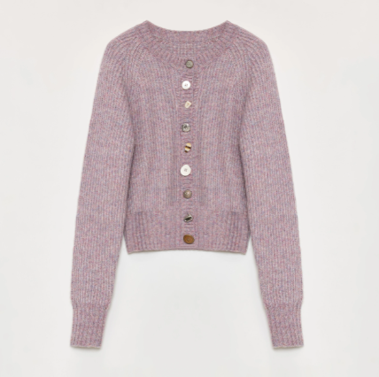 "Hokkaido Weaving Love" wool blend crew neck cardigan top