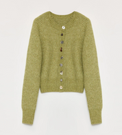 "Hokkaido Weaving Love" wool blend crew neck cardigan top