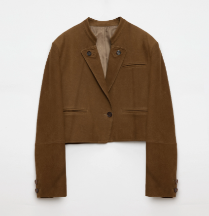 "Roman Story" Stand Collar Suit Sheepskin Leather Short Jacket