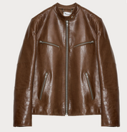 New Zealand imported waxed sheepskin/cowhide vintage motorcycle leather jacket "Manhattan Dark Night"