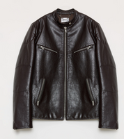 New Zealand imported waxed sheepskin/cowhide vintage motorcycle leather jacket "Manhattan Dark Night"