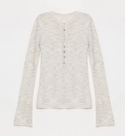 "Perry Moonlight" fashionable cotton and linen beaded fancy yarn waisted bell sleeves round neck cardigan knitted top