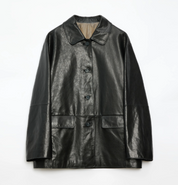 "Fashionable Kuoxi" goatskin simple and versatile retro suit-style leather windbreaker jacket