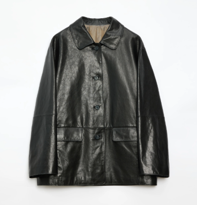 "Fashionable Kuoxi" goatskin simple and versatile retro suit-style leather windbreaker jacket