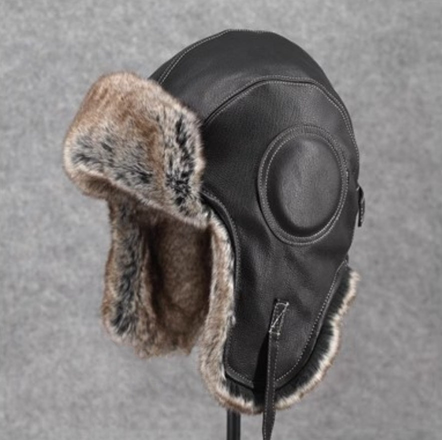 Unisex Vintage Style Genuine Sheep Leather Aviator Hat