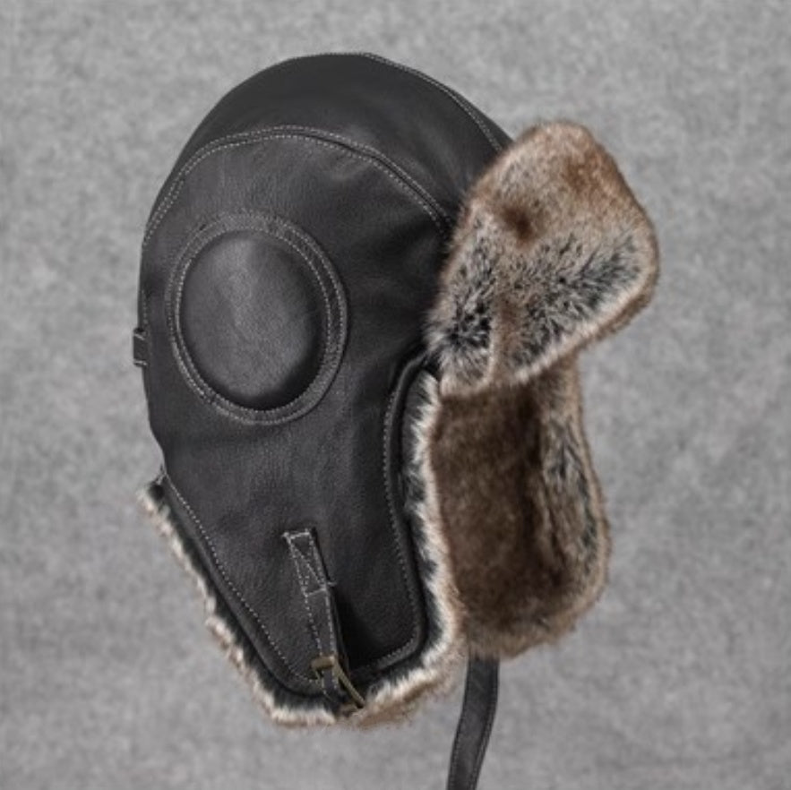 Unisex Vintage Style Genuine Sheep Leather Aviator Hat