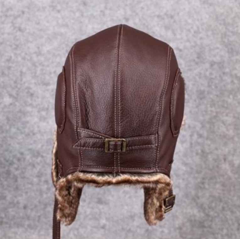 Unisex Vintage Style Genuine Sheep Leather Aviator Hat