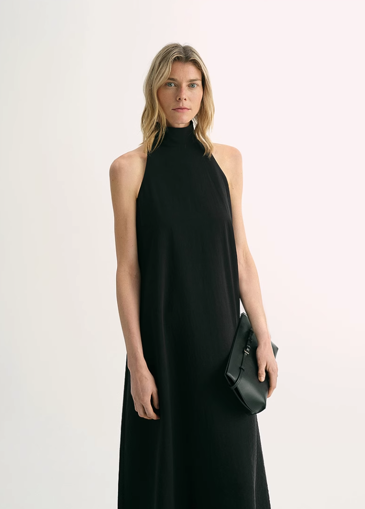 Luxury mulberry silk wrinkle-resistant small high collar A-line summer beach Dresses for women